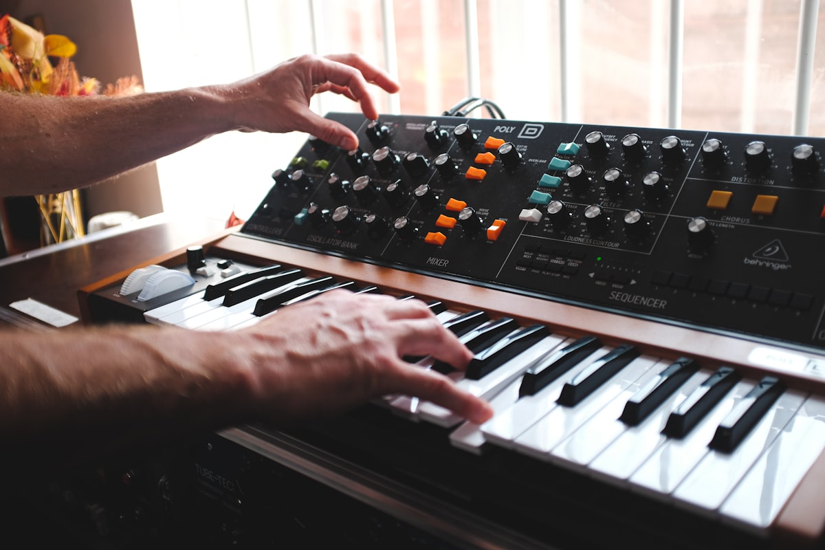 Mark from Sub Machine playing an analog synth at West Homesick Recording Studio (Sheffield, UK).
Sheffield, July 2022.